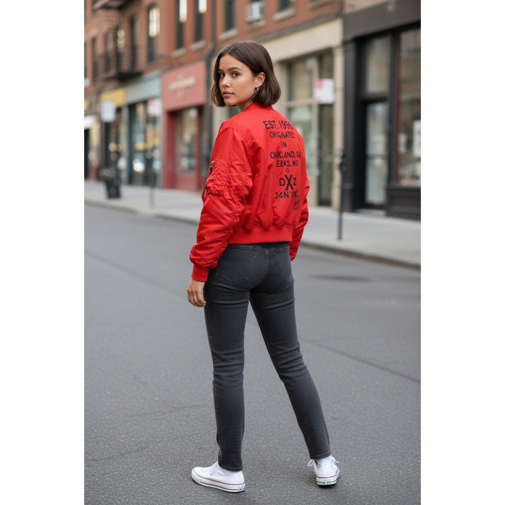 Daya‎ by Zendaya Red Bomber Jacket Oakland CA Est 1996 Graphic Print Size S
